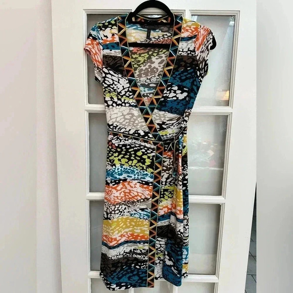 BCBGMAXAZRIA Y2K Daly Multicolor Leopard Wrap Dress Women’s Size XS - Picture 2 of 12